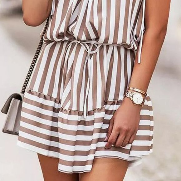 Brown Stripe Tie Straps Dress - Picture 3 of 10